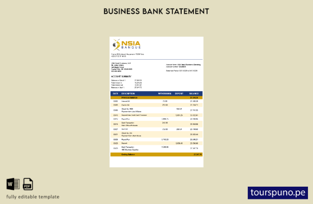 listo para imprimir extracto bancario comercial de NSIA Banque Plantilla en form